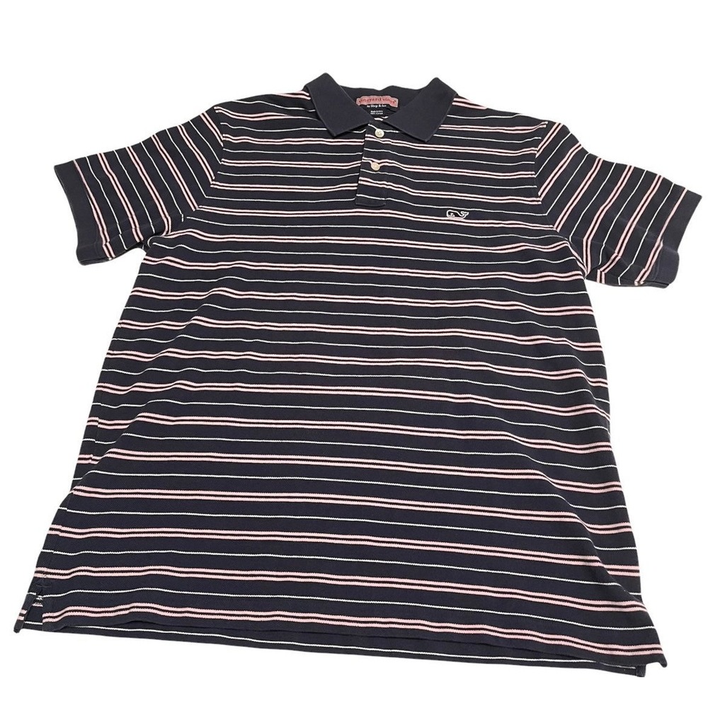 Vineyard Vines blue pink and white stripe‎ men's medium short sleeve polo